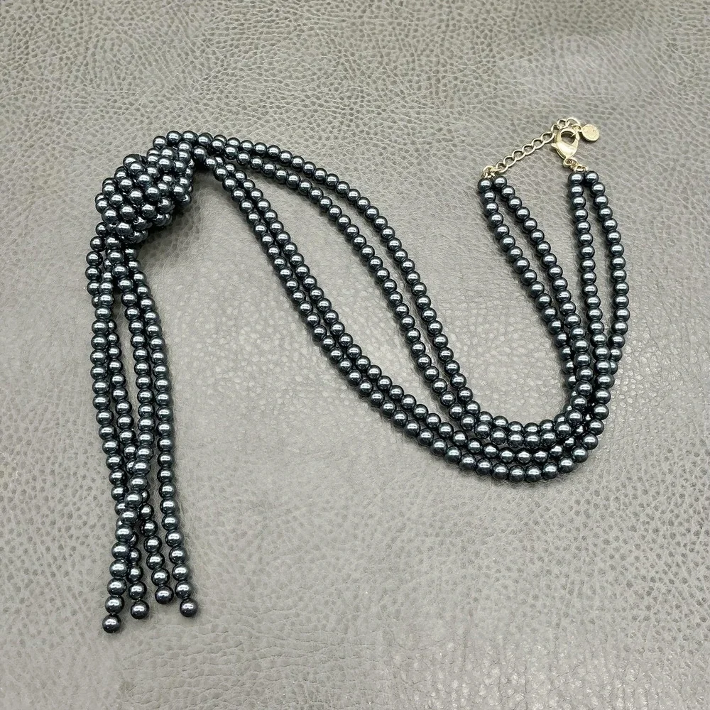 Charter Club Necklace‎ Gray Beaded Lariat Tassel 24 In Womens Statement Jewelry